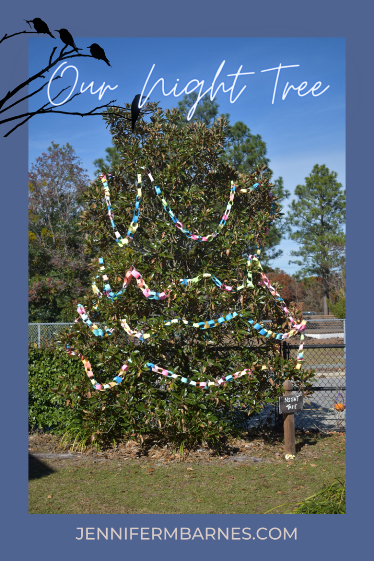 Image of our night tree with children's decorations of paper chains
