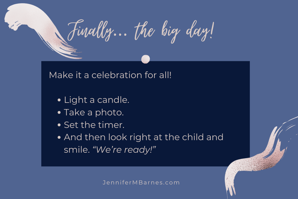 A visual sharing tips for the big day: light a candle, take a photo, set the timer, smile, say "we're ready!"