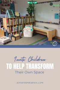 Light table and overhead projector in front of shelf of books in this reggio emilia classroom setup.