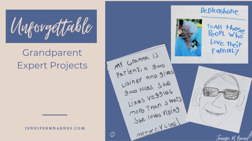 Featured image showcasing the Unforgettable Grandparent Expert Projects, showing a child's sketch of his grandfather and two children's memories of their grandparents