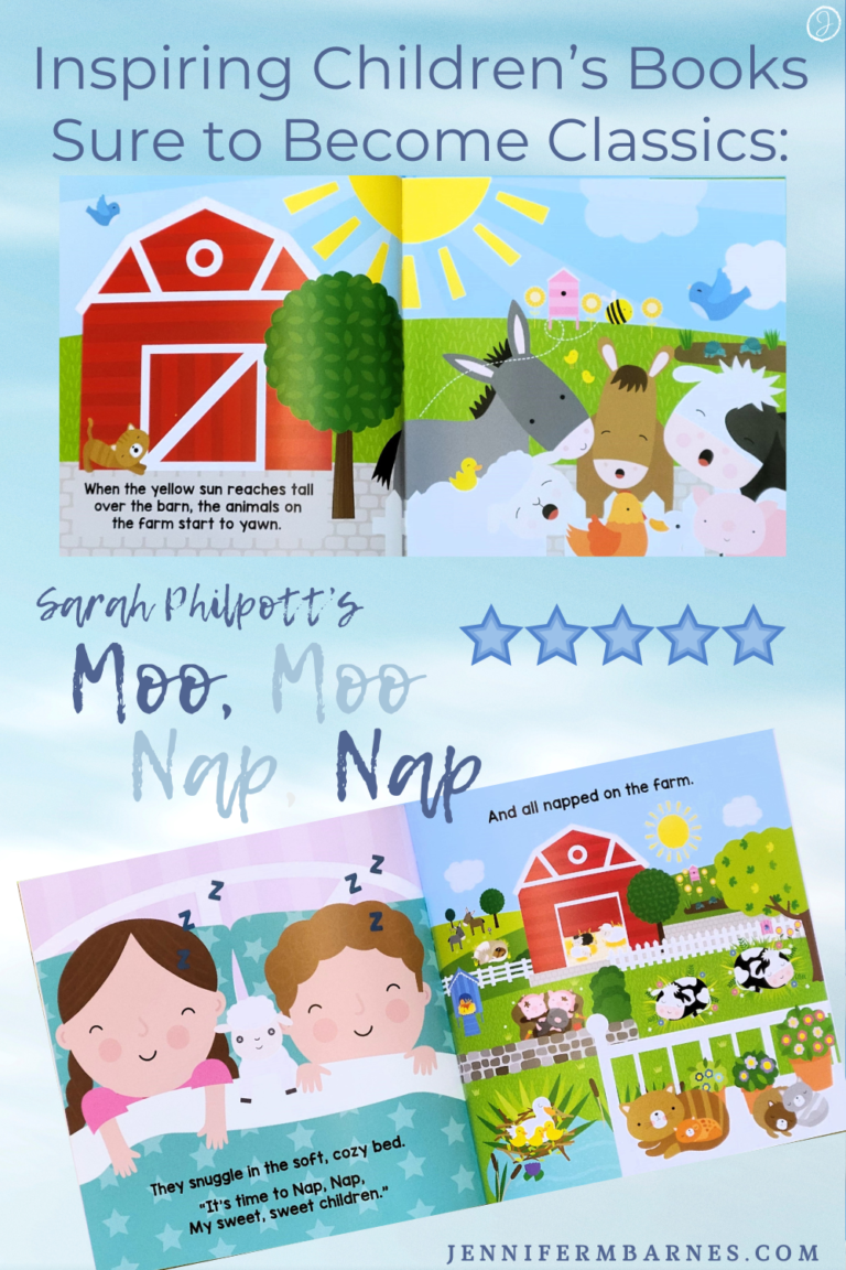 Image shows several spreadsheets of Sarah Philpott's book, "Moo, Moo Nap, Nap" - showcasing charming illustrations which inspire children. Five stars!