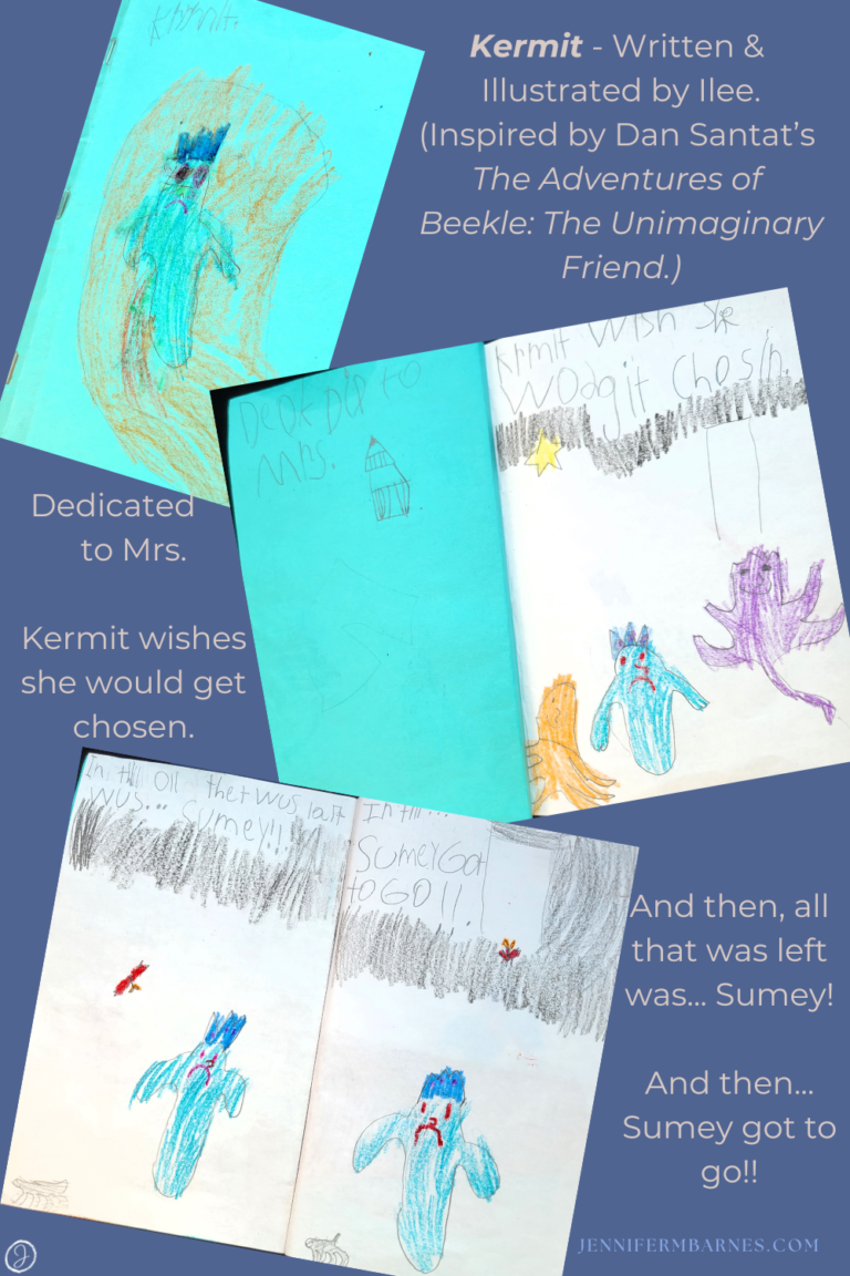 The first pages of a child's book based on Dan Santat's "The Adventures of Beekle: An Unimaginary Friend."