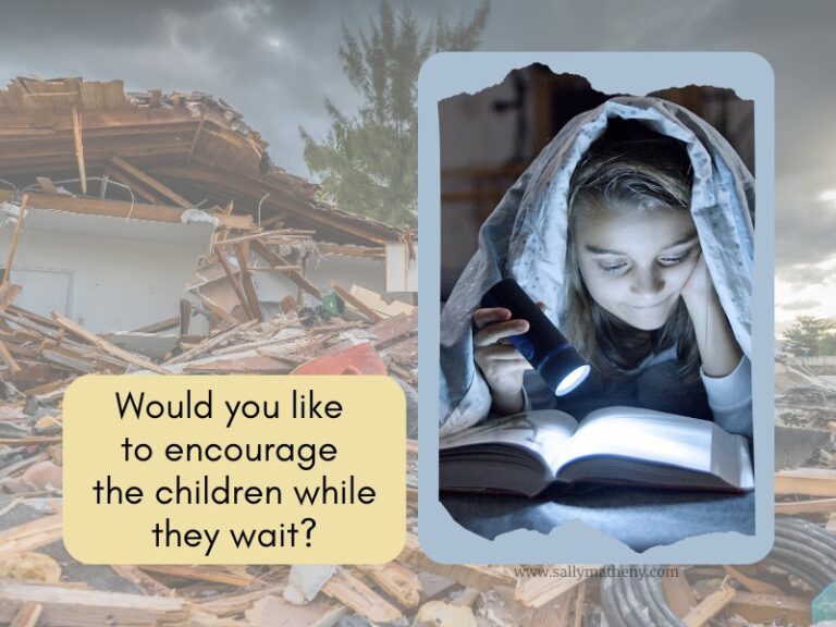 Image of a child using a flashlight and reading under a blanket. Text says, "Would you like to encourage the children while they wait?"