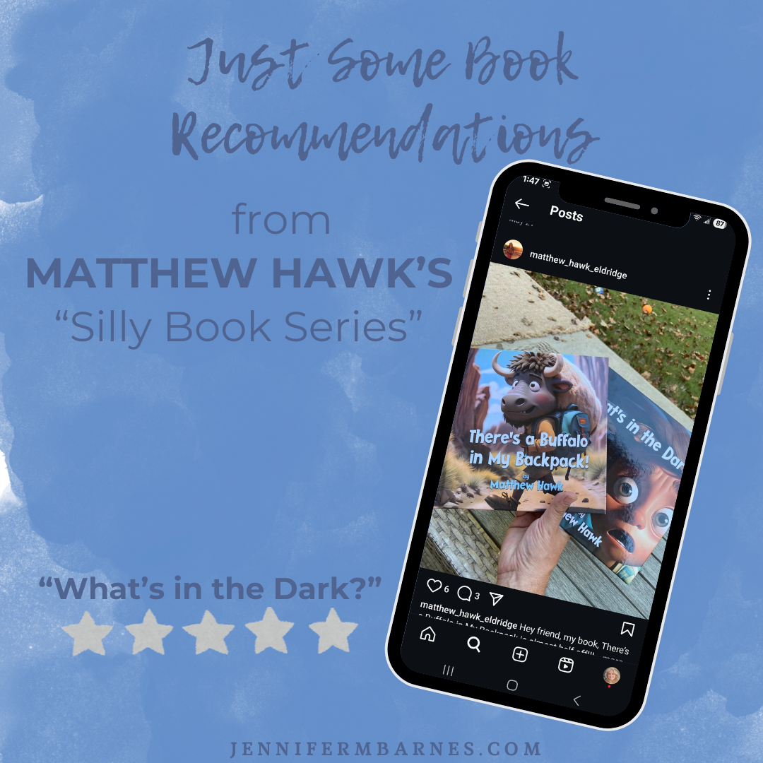 Image of a cell phone picture showcasing some of Matthew Hawk's "Silly Book Series" with a 5-star rating
