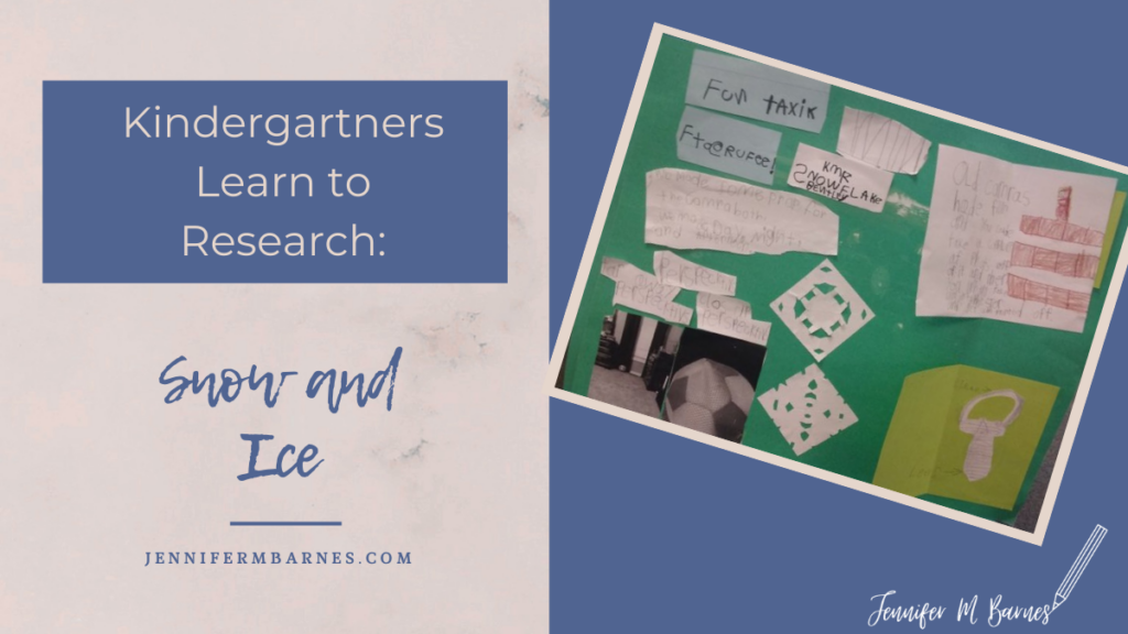 Featured image of blog post title, "Kindergartners Learn to Research: Snow and Ice" alongside picture of a collaborative project kindergartners made together