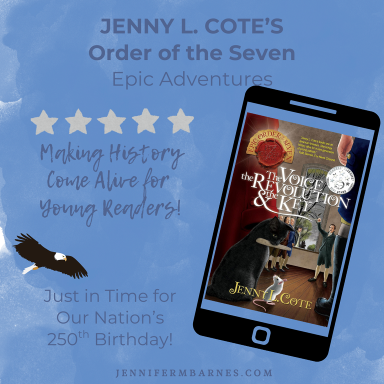Image of a Cell Phone with a Book Cover from Jenny L. Cote's Order of the Seven Epic series alongside a 5-star recommendation