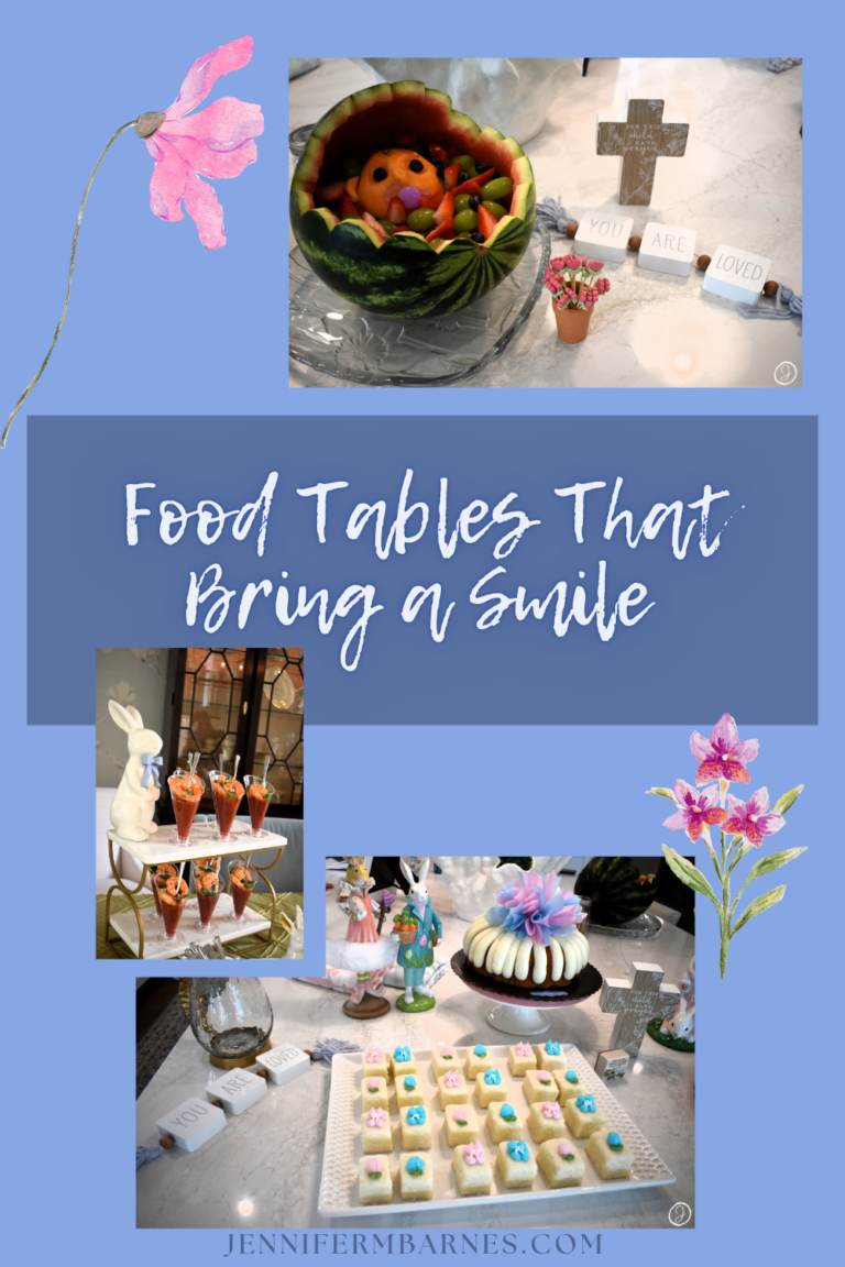 Images from a meaningful baby shower that show the variety of food tables that bring a smile